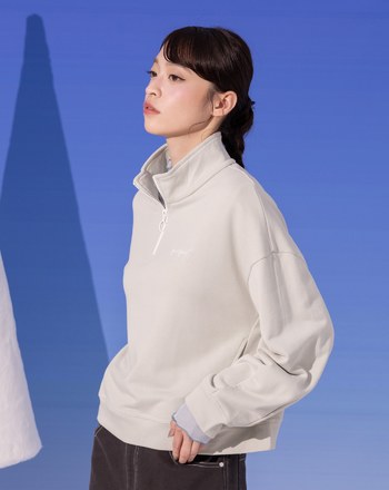 造型半開襟拉鍊側口袋短版上衣(兩色)