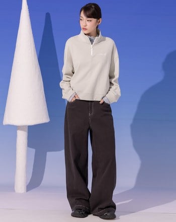 造型半開襟拉鍊側口袋短版上衣(兩色)