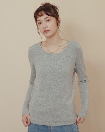 發熱羊絨彈力圓領內搭長袖上衣(三色)