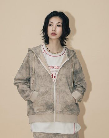 A｜水洗仿舊剪破純棉打褶連帽外套(兩色)