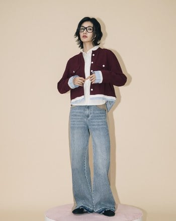 A｜異材質拼接圓領開襟外套(兩色)