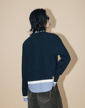 A｜異材質拼接圓領開襟外套(兩色)