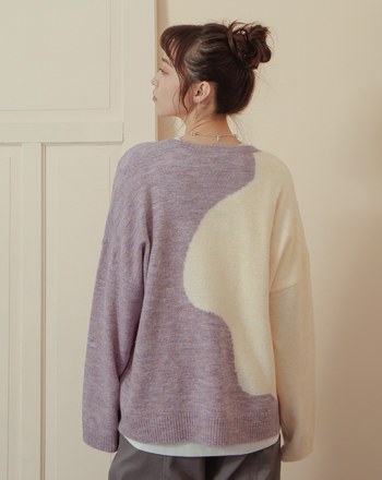 抗起球不規則撞色拼接毛衣(兩色)