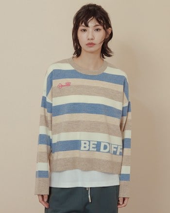 抗起球羊毛絨配色寬條紋針織毛衣(兩色)