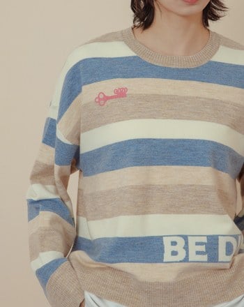 抗起球羊毛絨配色寬條紋針織毛衣(兩色)