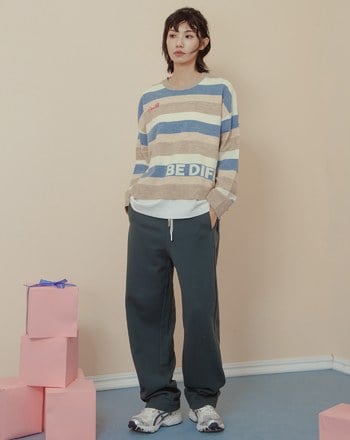 抗起球羊毛絨配色寬條紋針織毛衣(兩色)