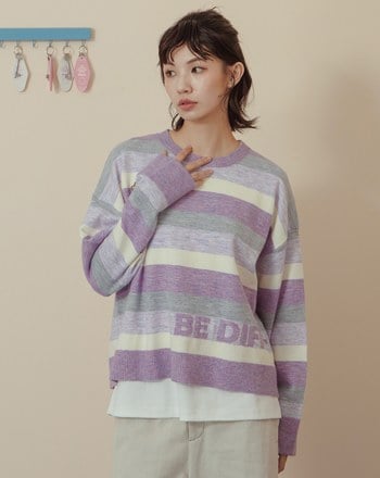 抗起球羊毛絨配色寬條紋針織毛衣(兩色)