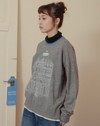 造型印花雙層配色領口針織毛衣(兩色)