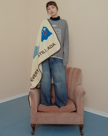 造型印花雙層配色領口針織毛衣(兩色)