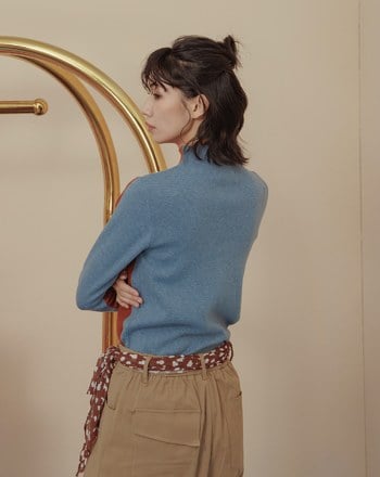 顯瘦撞色拼接高領針織上衣(兩色)