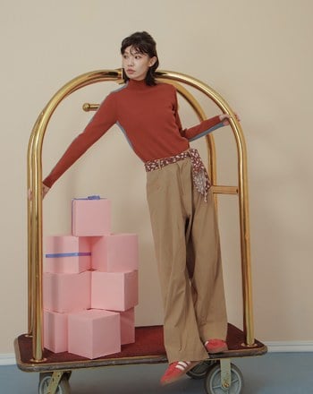 顯瘦撞色拼接高領針織上衣(兩色)