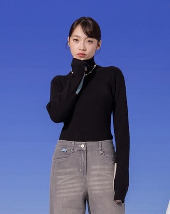 袖口撞色高領針織上衣(三色)