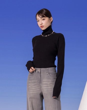 袖口撞色高領針織上衣(三色)