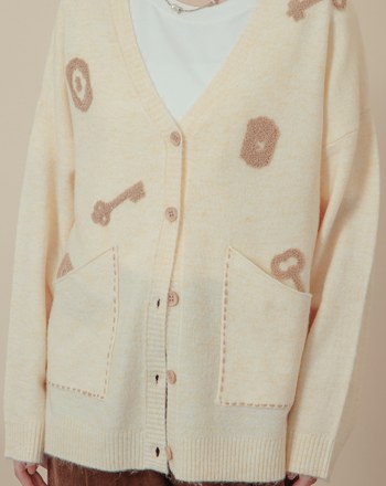 抗起球撞色繡花長版開襟毛衣外套(兩色)