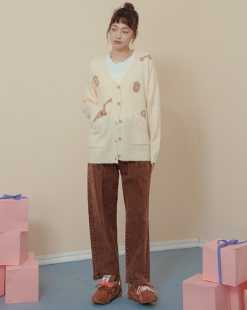 抗起球撞色繡花長版開襟毛衣外套(兩色)