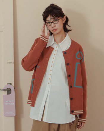 造型圖案撞色緹花開襟針織外套(兩色)