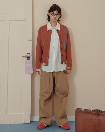 造型圖案撞色緹花開襟針織外套(兩色)