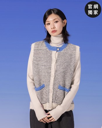 ➤撞色條紋寬袖口毛衣背心(兩色)