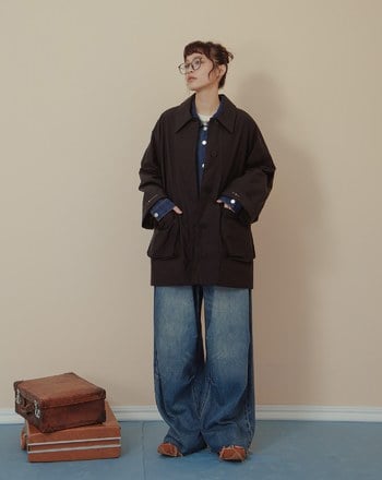 立體造型口袋襯衫領廓型外套(兩色)