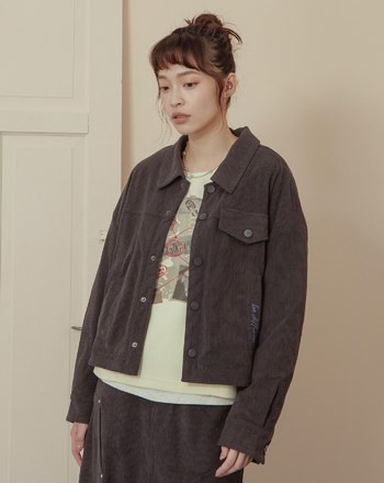 燈芯絨口袋配色刺繡襯衫領外套(兩色)