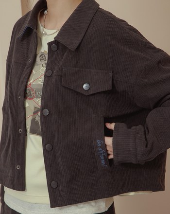 燈芯絨口袋配色刺繡襯衫領外套(兩色)