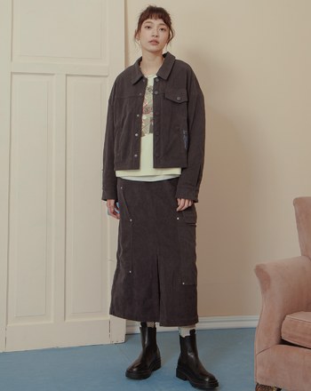 燈芯絨口袋配色刺繡襯衫領外套(兩色)