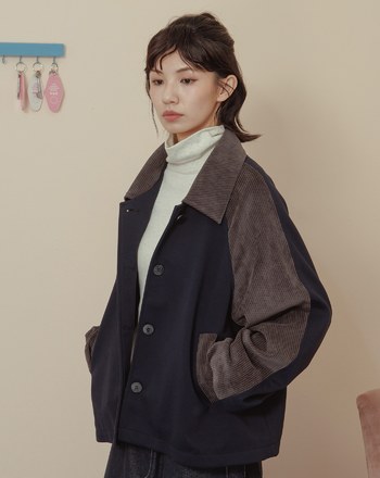 顯瘦異材質配色拼接襯衫外套(兩色)