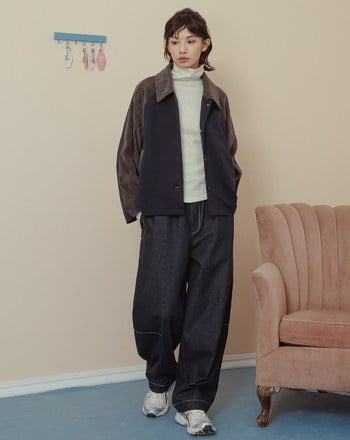 顯瘦異材質配色拼接襯衫外套(兩色)