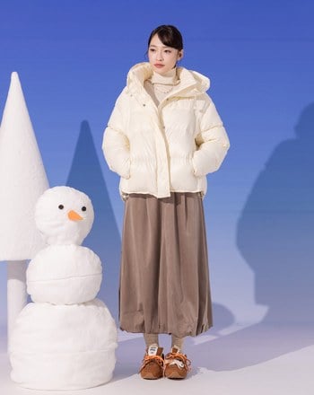 防風升級拇指洞高領連帽羽絨外套(兩色)