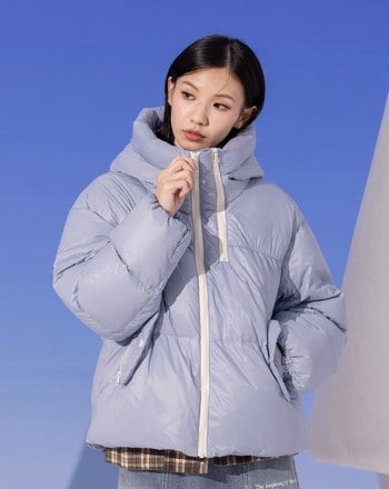 防風升級跳色拉鍊連帽羽絨外套(兩色)