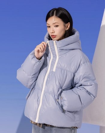 防風升級跳色拉鍊連帽羽絨外套(兩色)