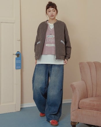 口袋配色菱格壓紋鋪棉外套(三色)