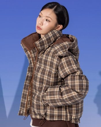 復古格紋可拆式連帽鋪棉外套