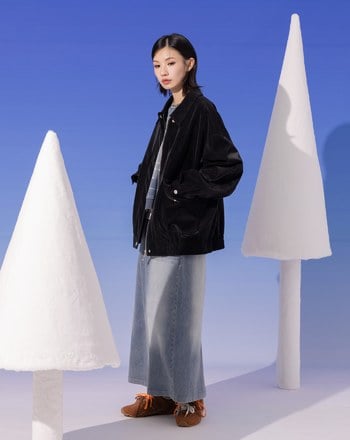 大口袋霧感仿麂皮外套