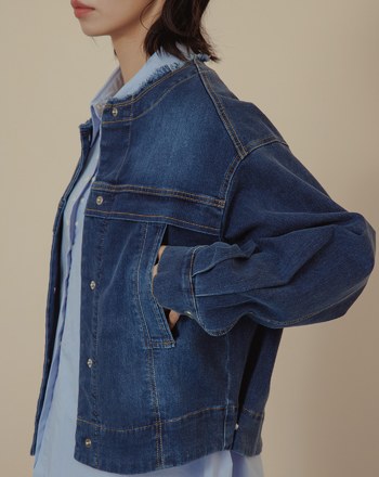 可調節造型刷色圓領牛仔外套(兩色)