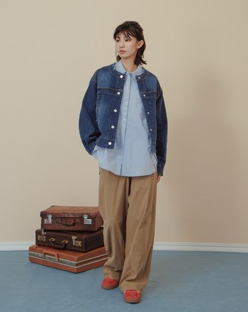 可調節造型刷色圓領牛仔外套(兩色)