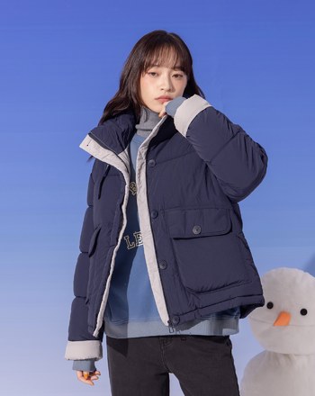 ➤蓬蓬雙色立領鋪棉外套