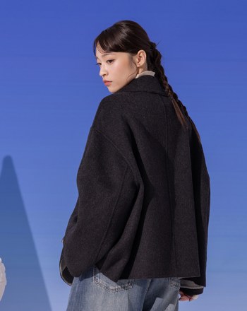 ➤羊毛雙色大翻領連帽外套(兩色)