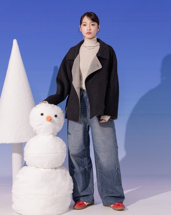 ➤羊毛雙色大翻領連帽外套(兩色)