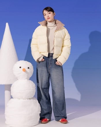 ➤雙面穿格紋立領鋪棉外套(兩色)