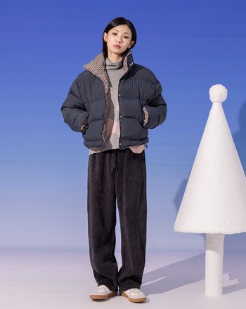 ➤雙面穿格紋立領鋪棉外套(兩色)