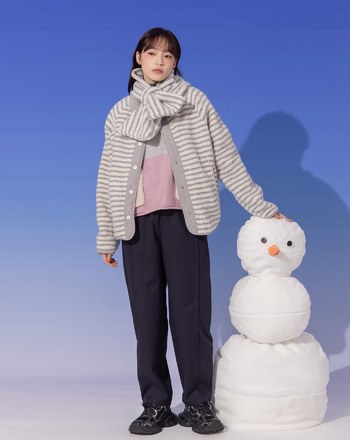 ➤雙面穿仿羊羔QQ毛外套附圍巾(兩色)