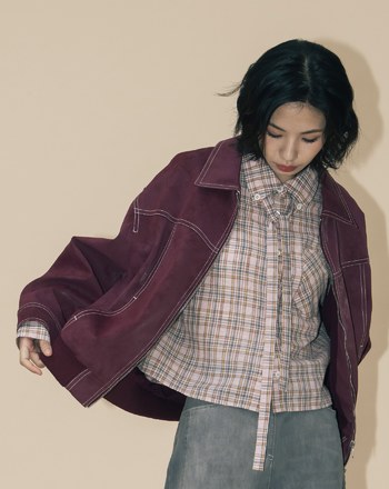 A｜復古仿麂皮壓線廓型雙向拉鍊外套(兩色)