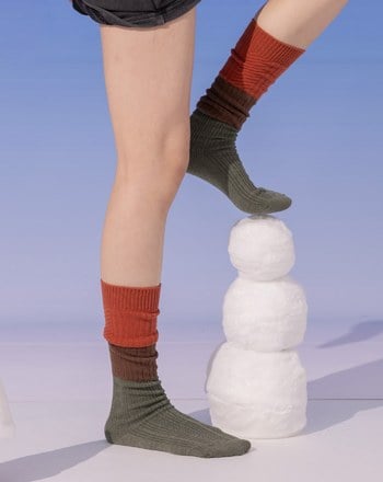 學院風撞色粗針織長筒襪(兩色)