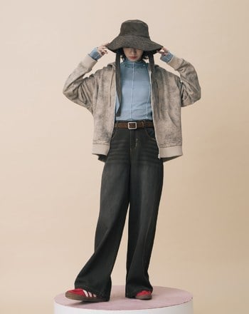 A｜仿麂皮配色壓線寬綁帶漁夫帽(兩色)